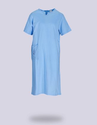 Chemise de Nuit Femme Manches Courtes | Modèle Marie-Noëlle Bleu Ciel